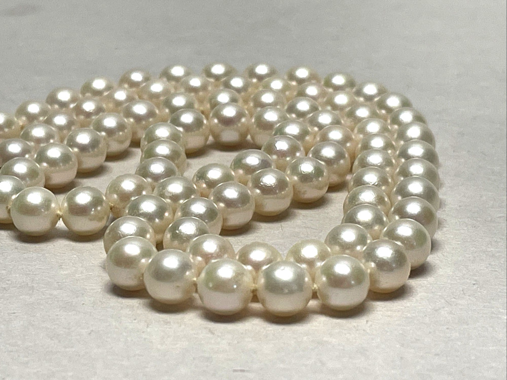 Vintage Japanese Akoya Cultured Pearl Necklace 22" 6-6.5mm Silver Clasp 31g